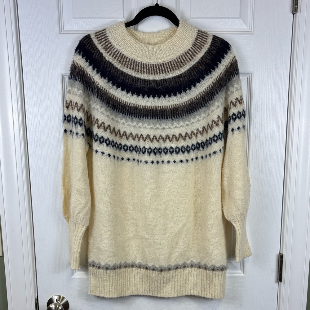NWOT J. Crew Fair Isle Yolk puff sleeve cream and navy sweater sz sm - Picture 4 of 10